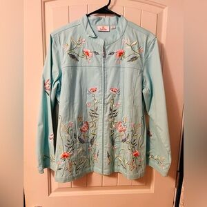 Embroidered Blue Floral Women's Jacket